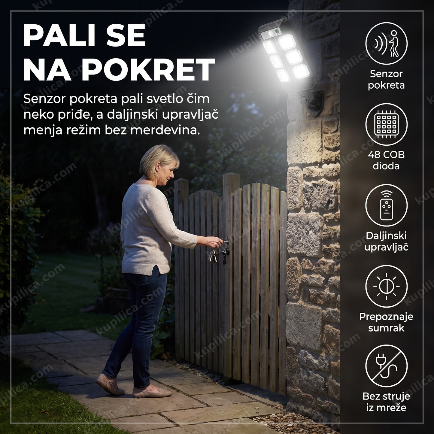 Solarni reflektor SH-803B sa senzorom pokreta i daljinskim upravljačem na zidu kod dvorišne kapije