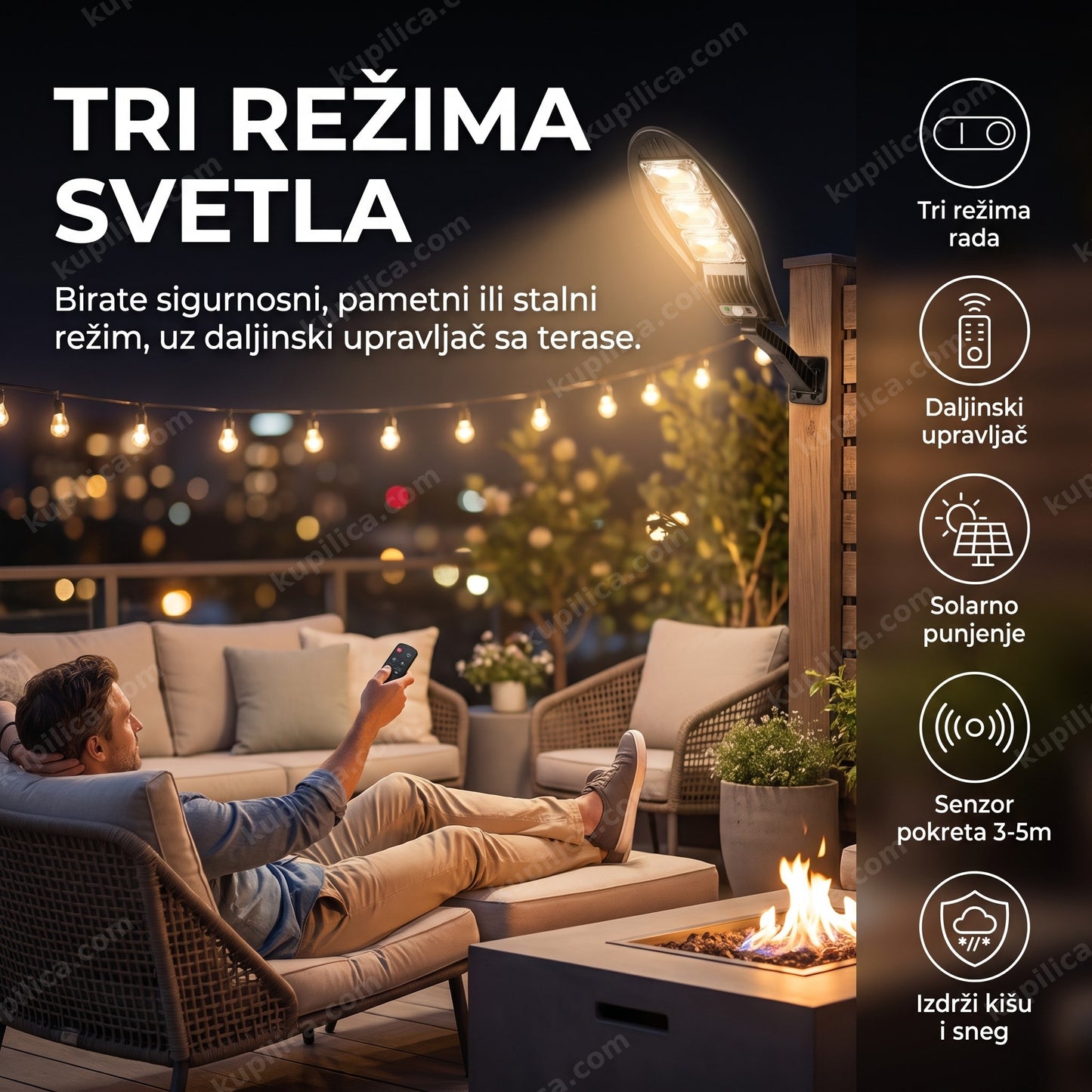 Solarni reflektor W778B sa senzorom pokreta i daljinskim upravljačem na ogradi dvorišta
