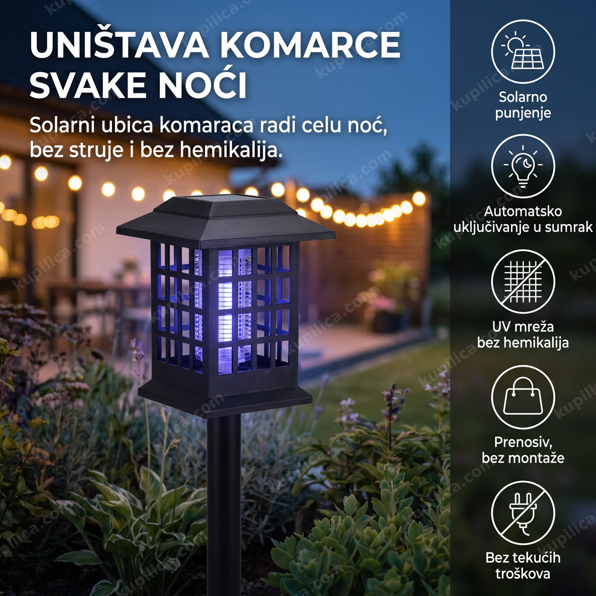 solarni ubica komaraca za baštu sa uv svetlom uveče, benefiti proizvoda