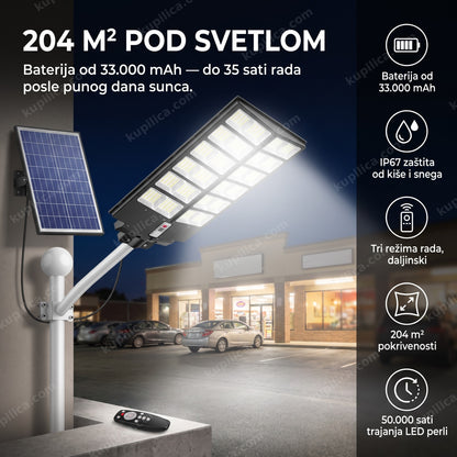 solarni ulični reflektor osvetljava parking noću, benefiti proizvoda