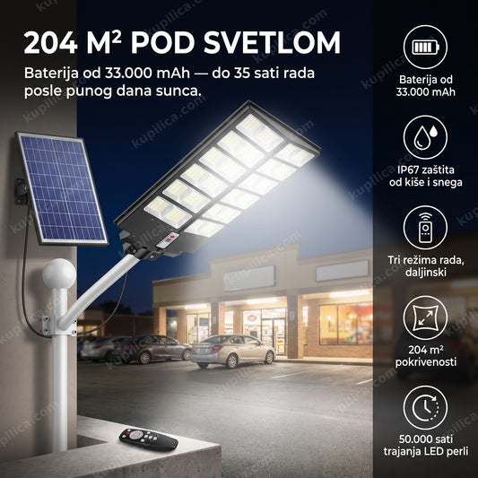 solarni ulični reflektor osvetljava parking noću, benefiti proizvoda
