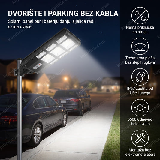 solarni ulični reflektor osvetljava ulicu sa stubom noću, benefiti proizvoda