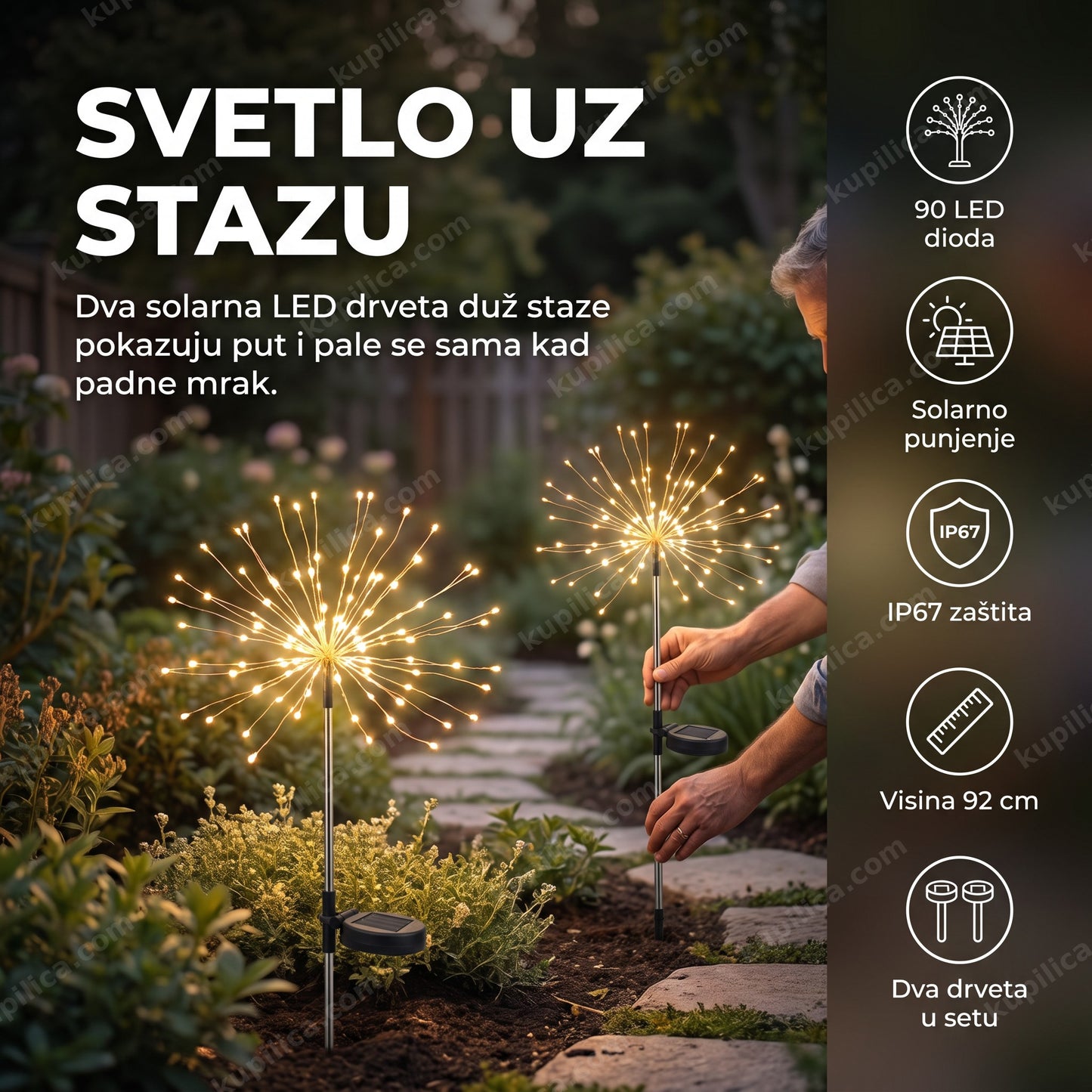 Solarno LED drvo za dvorište 92 cm, set od 2 komada, uz baštensku stazu