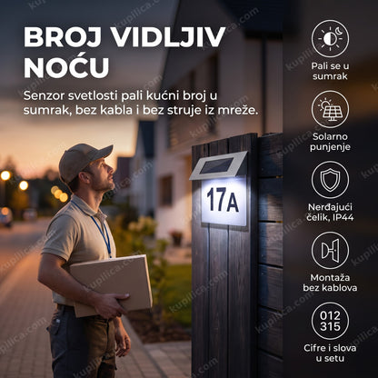 Solarno LED svetlo za kućni broj sa senzorom osvetljava adresu na kapiji