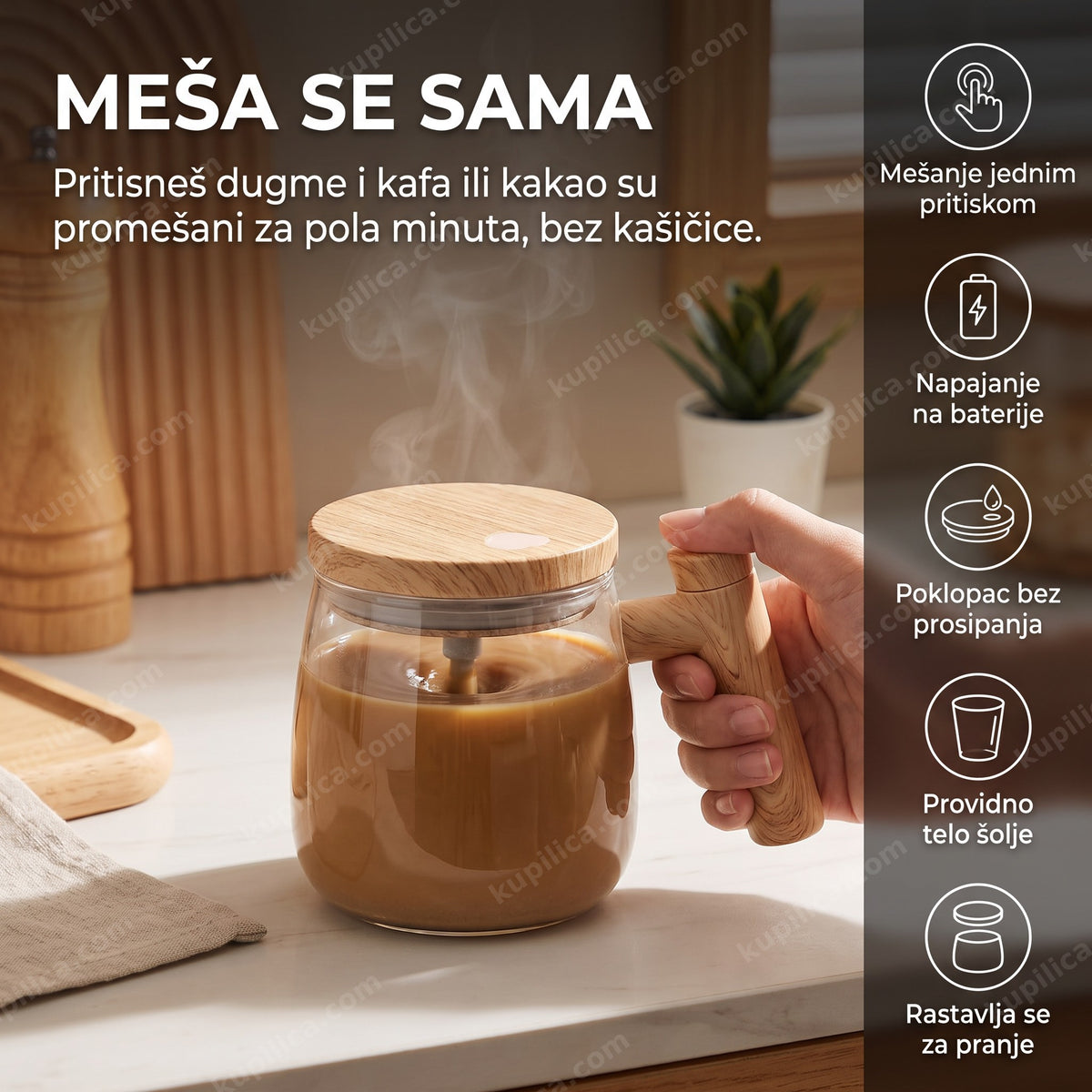 šolja koja se sama meša sa vidljivim vrtlogom kafe, benefiti proizvoda