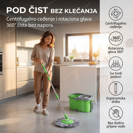 spin mop sa centrifugom čisti pod kuhinje rotacionom glavom 360, benefiti proizvoda