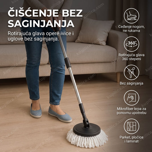 spin mop sa rotirajućom glavom čisti parket u dnevnoj sobi, benefiti proizvoda