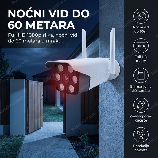 Spoljna WiFi kamera sa noćnim vidom snima dvorište i kapiju noću