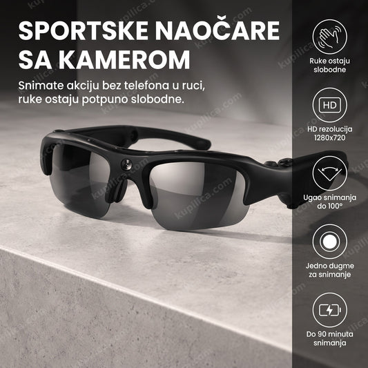 biciklista sa sportskim naočarima sa kamerom vozi planinskim putem, benefiti proizvoda