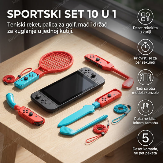 sportski set pribora za joy-con rasprostrt pored generičke konzole, benefiti proizvoda