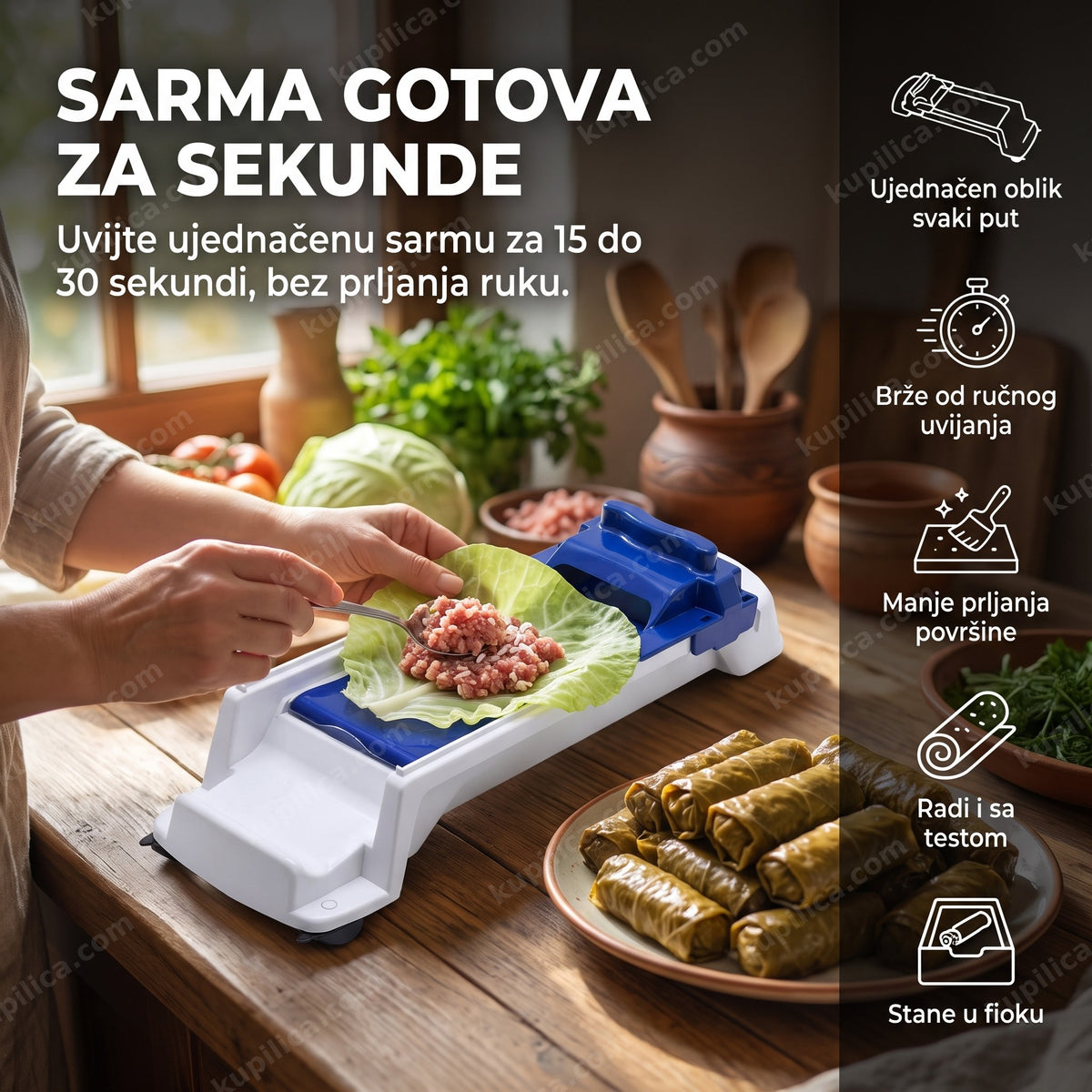 sprava za uvijanje sarme sa listom kupusa i mesnim filom u kuhinji, benefiti proizvoda