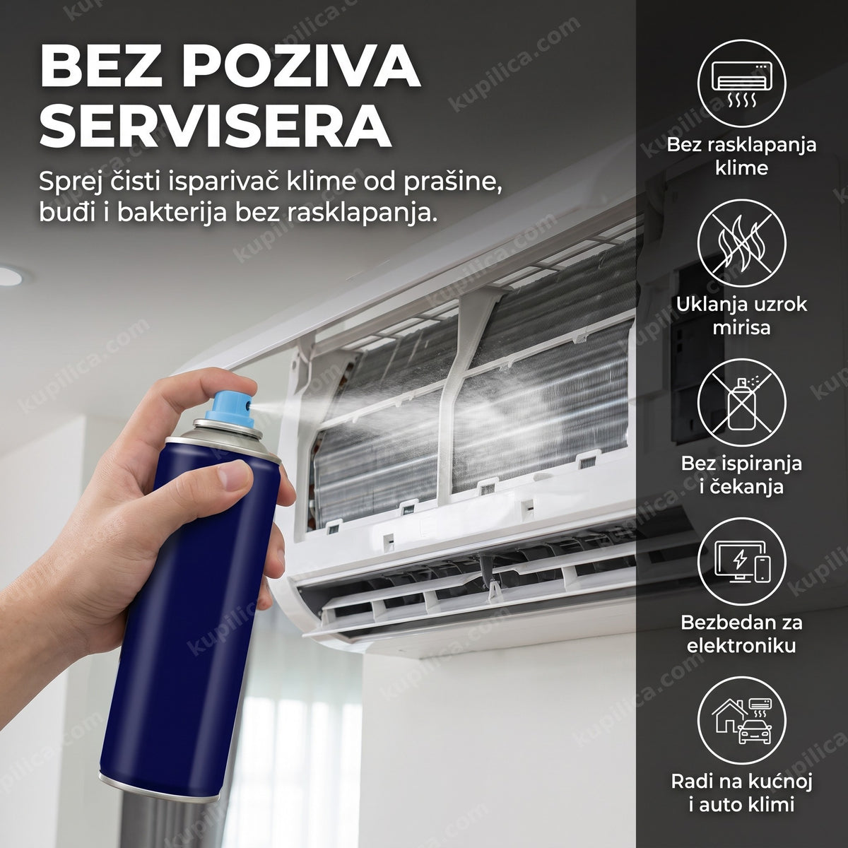 sprej za čišćenje klima uređaja prska otvorenu unutrašnju jedinicu split klime, benefiti proizvoda