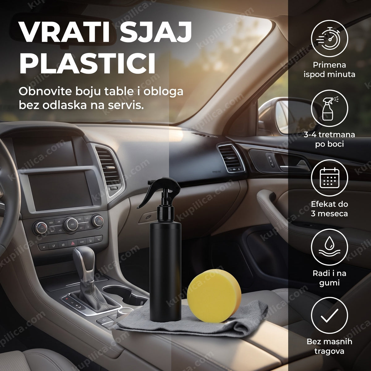 sprej za obnavljanje plastike u kolima na konzoli auta, benefiti proizvoda