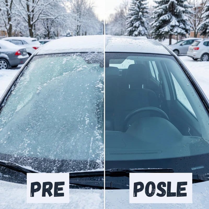vetrobransko staklo pre i posle skidanja leda, oznake pre i posle