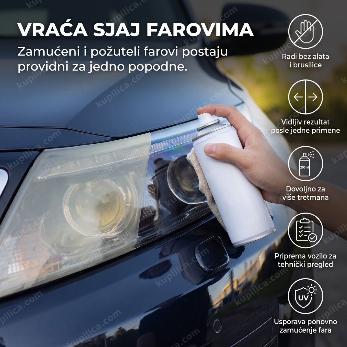 sprej za poliranje farova nanet na far automobila, benefiti proizvoda