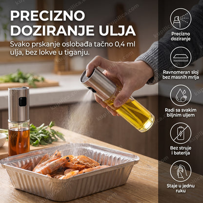 sprej za ulje dozer prska ulje po škampima u tepsiji, benefiti proizvoda