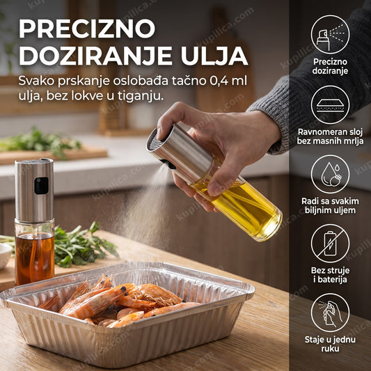 sprej za ulje dozer prska ulje po škampima u tepsiji, benefiti proizvoda