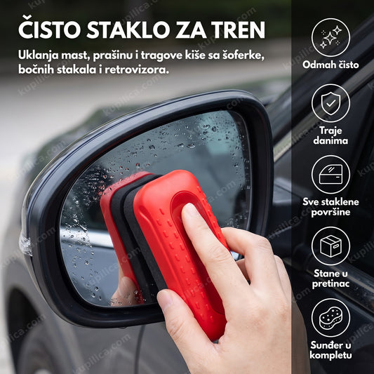 sredstvo za čišćenje stakla automobila sa sunđerom — nanošenje na bočno staklo automobila