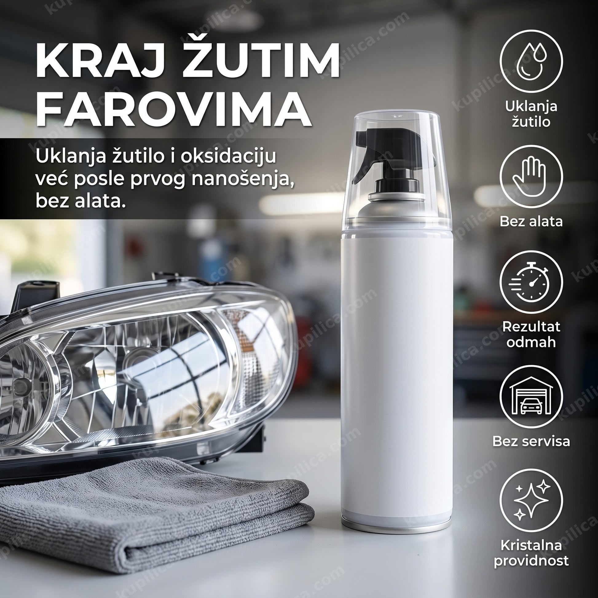 sredstvo za poliranje farova — obnovljen providan far automobila