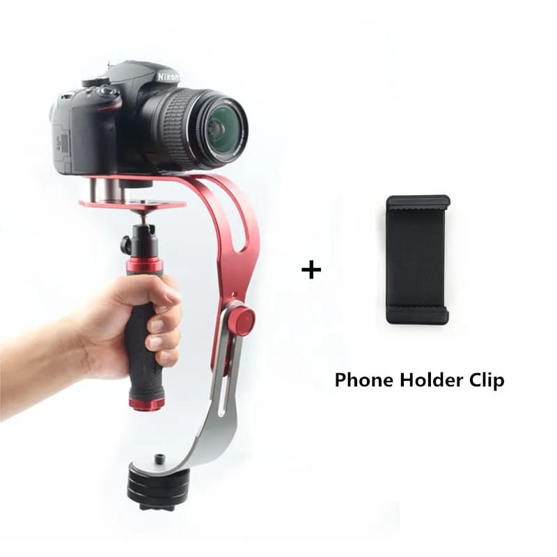 dslr fotoaparat na stabilizatoru i odvojen držač za telefon