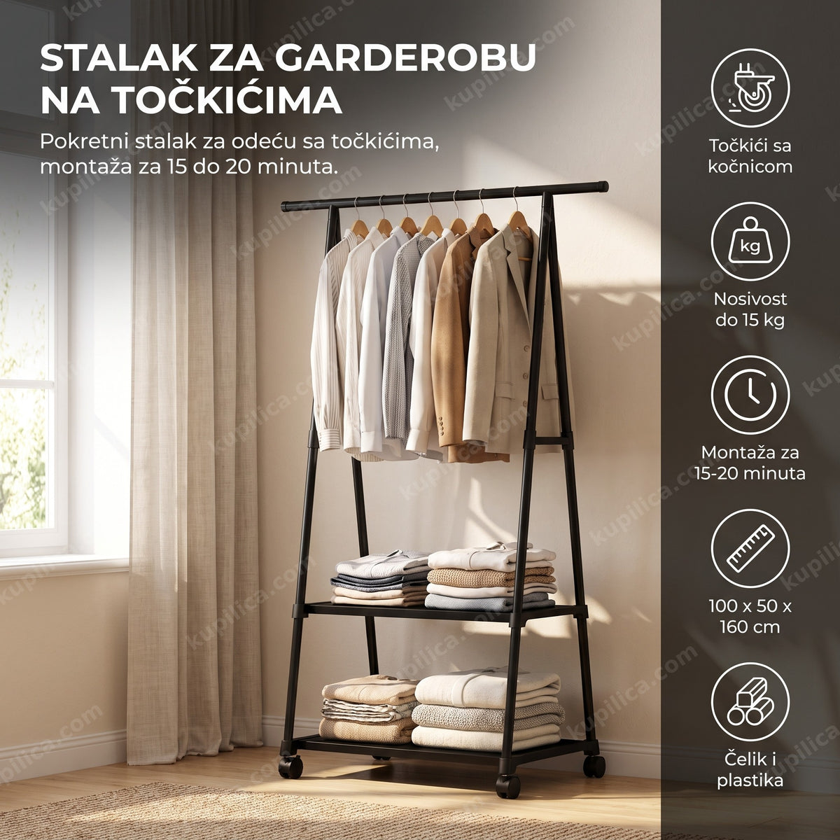 stalak za garderobu sa točkićima u spavaćoj sobi, benefiti proizvoda