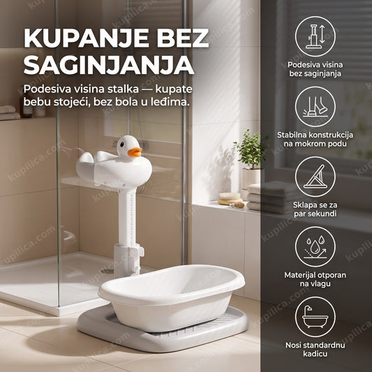 prazan beli stalak za kupanje beba podesive visine u kupatilu — benefiti proizvoda