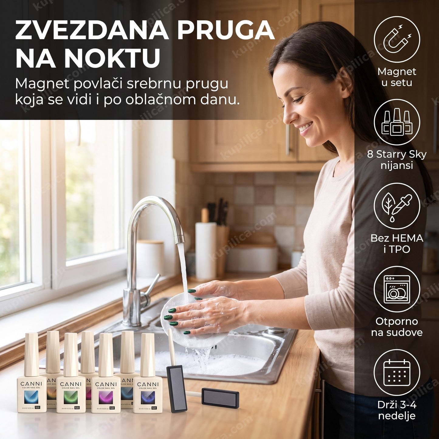 starry sky cat eye gel lak — žena pere sudove sa netaknutim manikirom, benefiti proizvoda
