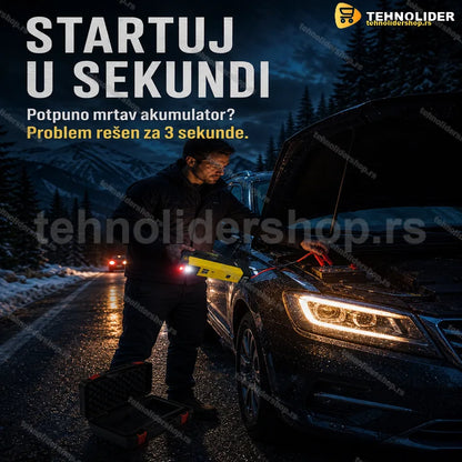 starter za akumulator sa kompresorom za gume i štipaljkama za pokretanje