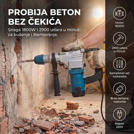 Štemovalna mašina probija beton u zidu uz prašinu, benefiti proizvoda