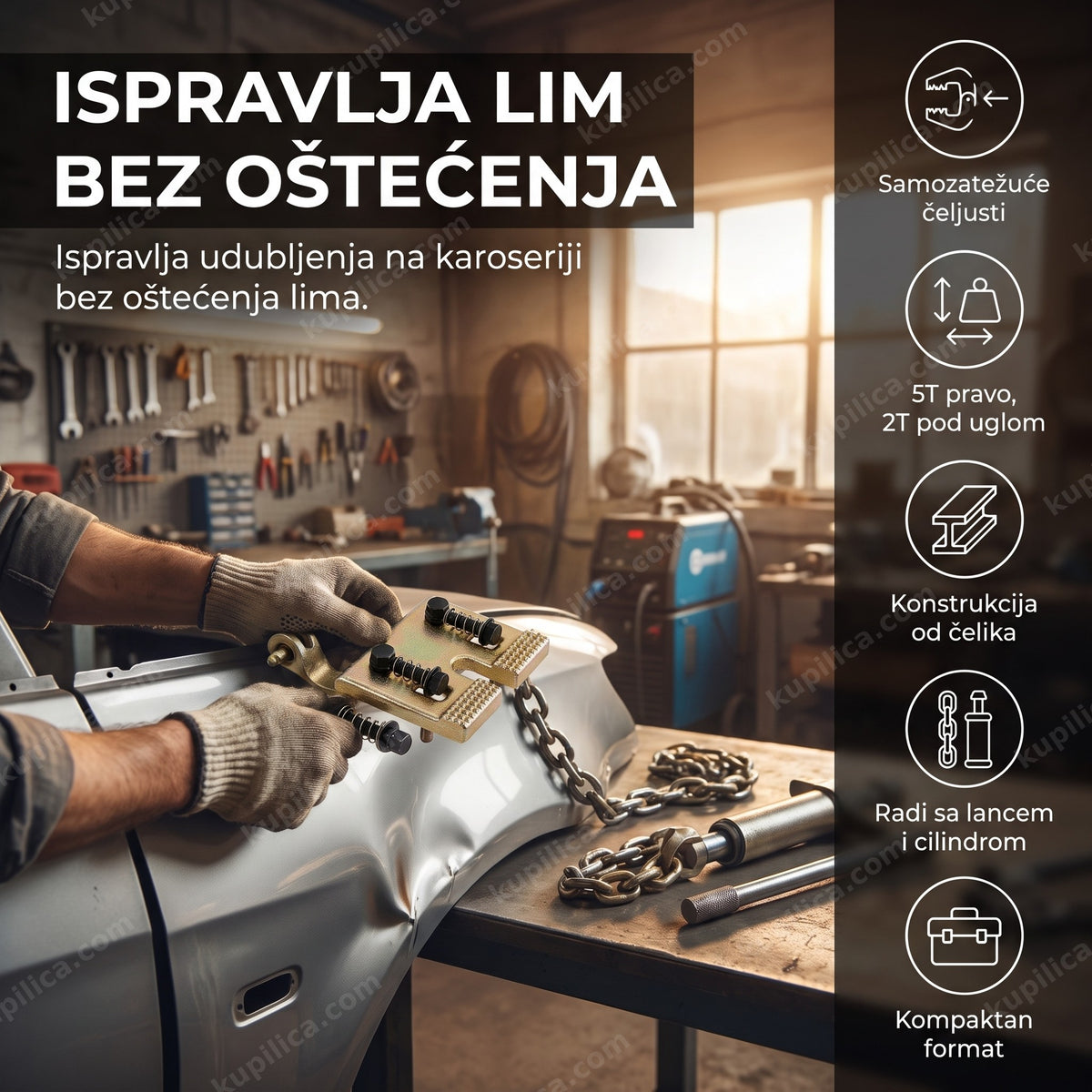 stezaljka za izvlačenje karoserije na vratima automobila u auto servisu, benefiti proizvoda