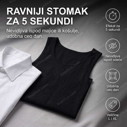 stezna majica za stomak za muškarce presavijena pored bele košulje