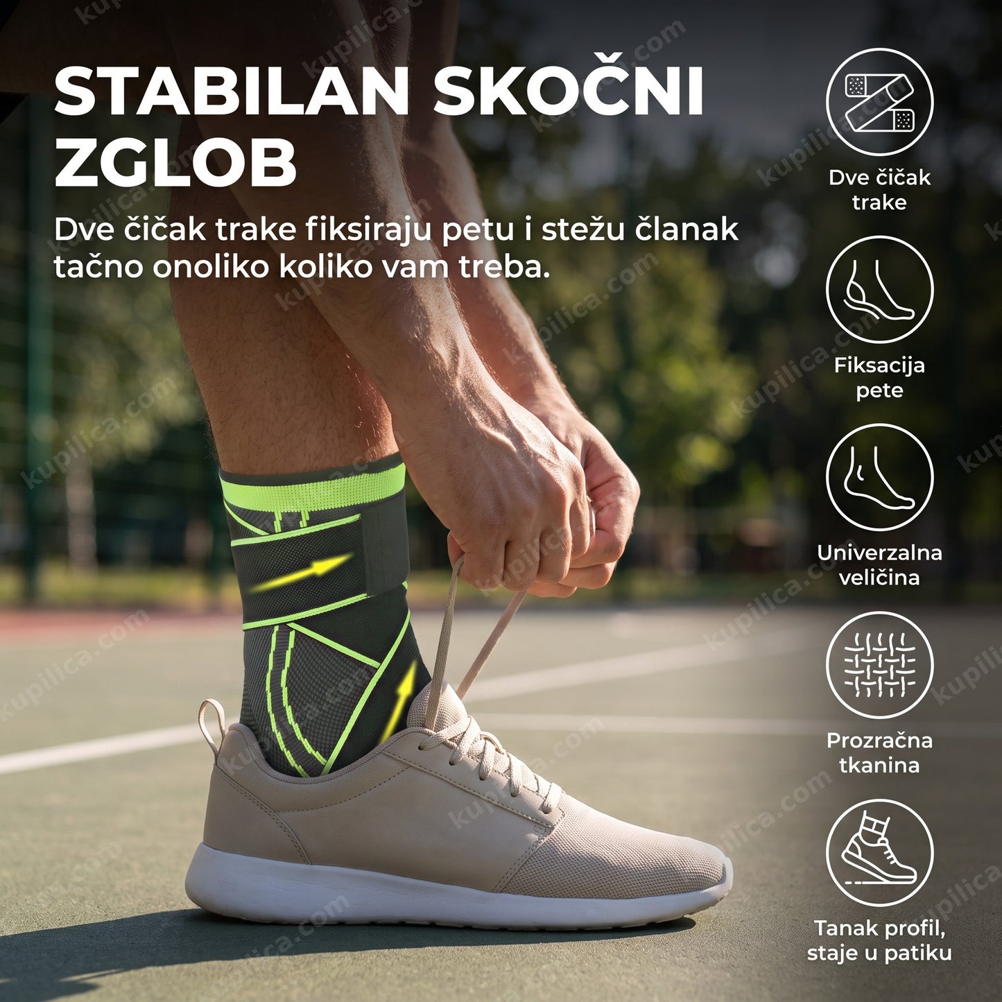 Steznik za skočni zglob sa čičak trakama — podrška članku tokom treninga