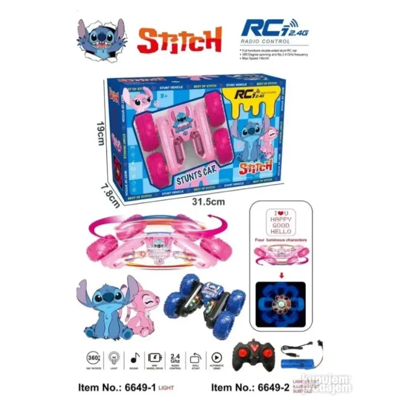 stitch stunt autić na daljinski — plavi model sa daljinskim upravljačem