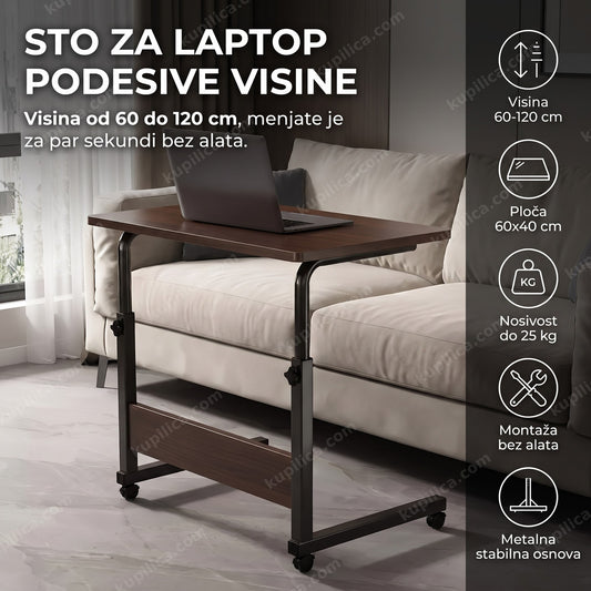 Sto za laptop podesive visine pored sofe u dnevnoj sobi, benefiti stola