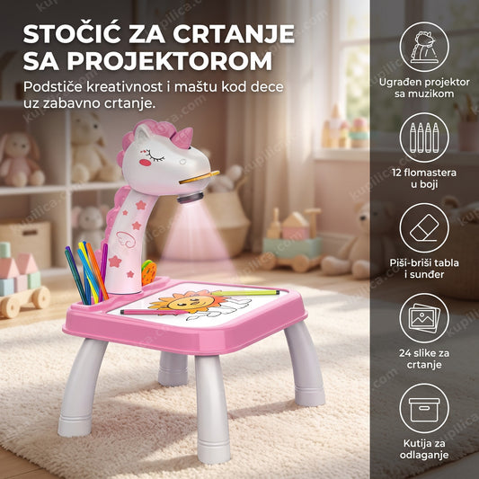 stočić za crtanje sa projektorom u dečijoj sobi, prikaz benefita proizvoda