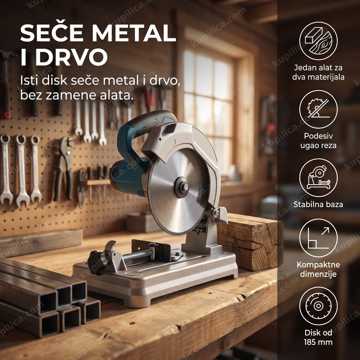 stona testera za metal i drvo na radnom stolu u garaži, benefiti proizvoda