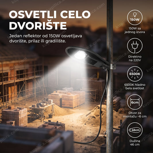 stubni led reflektor 150w montiran na stub u dvorištu uveče, benefiti proizvoda