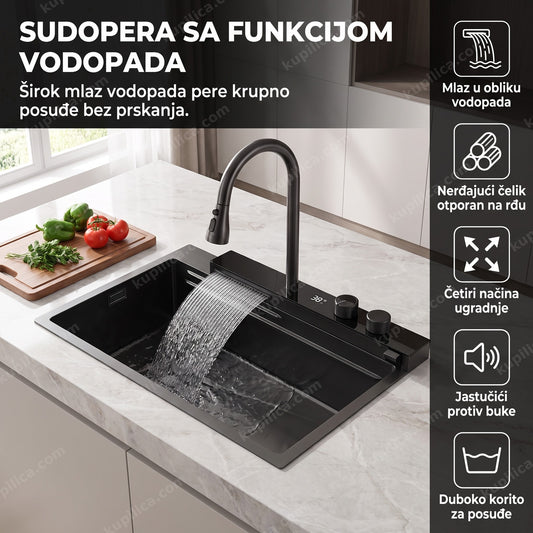 kuhinja sa ostrvom i sudoperom sa funkcijom vodopada dok slavina radi, benefiti proizvoda
