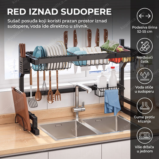 sušač posuđa za sudoperu podesivi nerđajući čelik iznad lavaboa, benefiti proizvoda