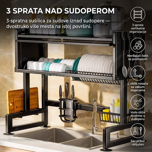 3-spratna sušilica za sudove iznad sudopere u kuhinji, benefiti proizvoda