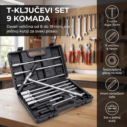 t-ključevi set 9 komada u otvorenom koferu na radioničkom stolu, benefiti proizvoda