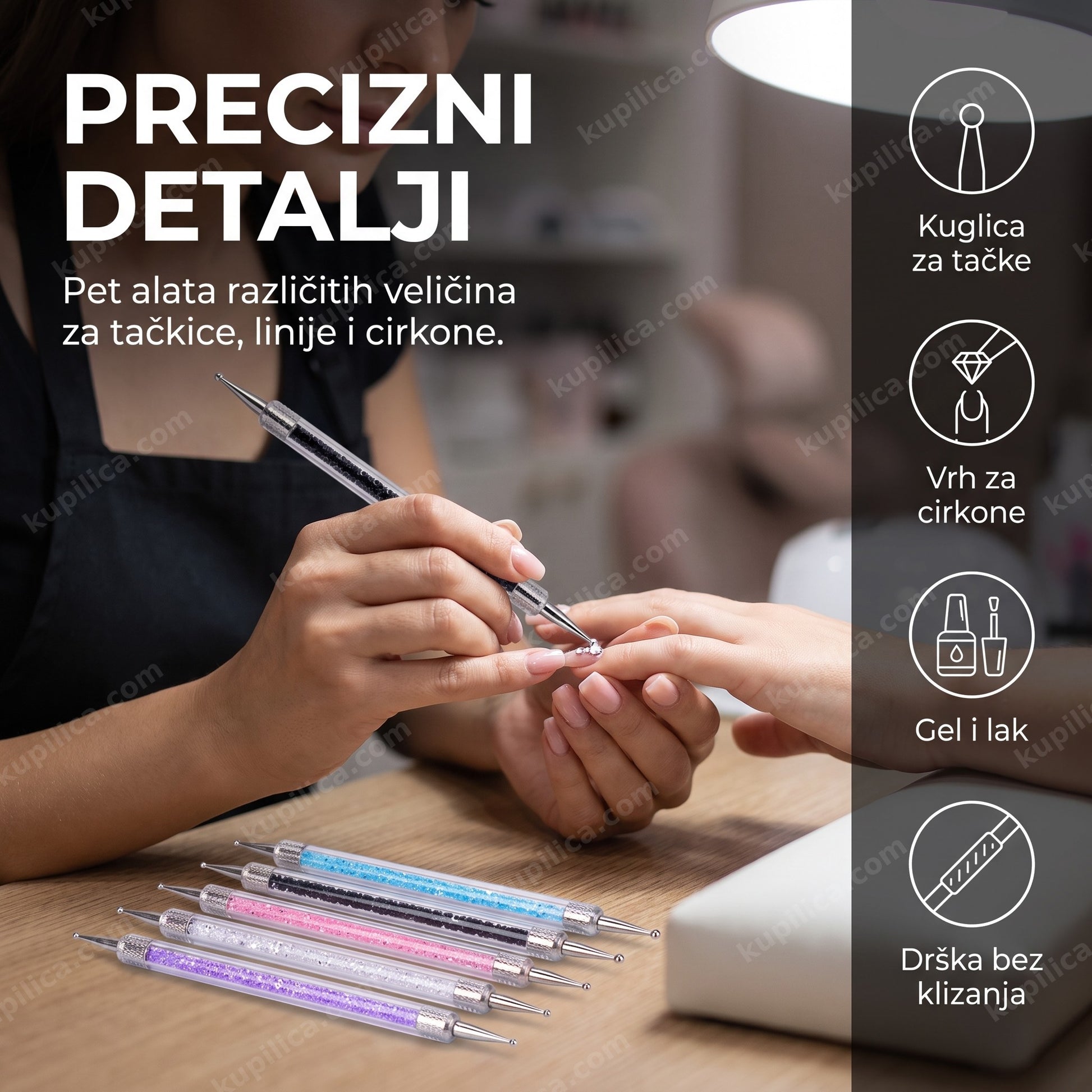 tačkalica za nokte set od 5 komada — manikirka radi nail art detalje, benefiti proizvoda
