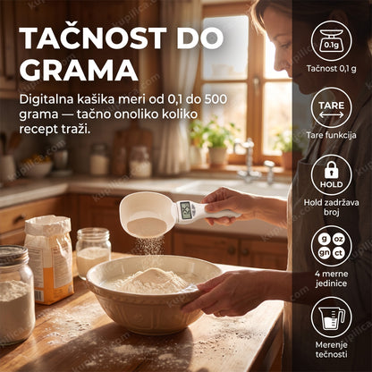 tačnost do grama — merenje kvasca digitalnom kašikom za pečenje hleba u kuhinji, benefiti proizvoda