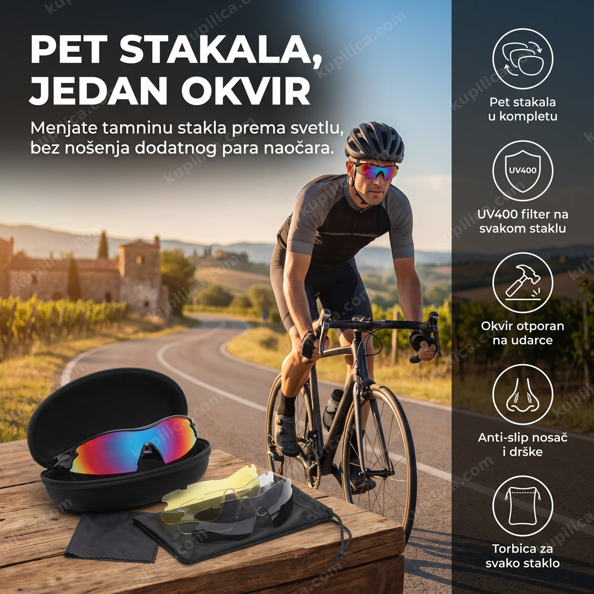 taktičke sportske naočare sa pet stakala i kutijom za nošenje, benefiti proizvoda