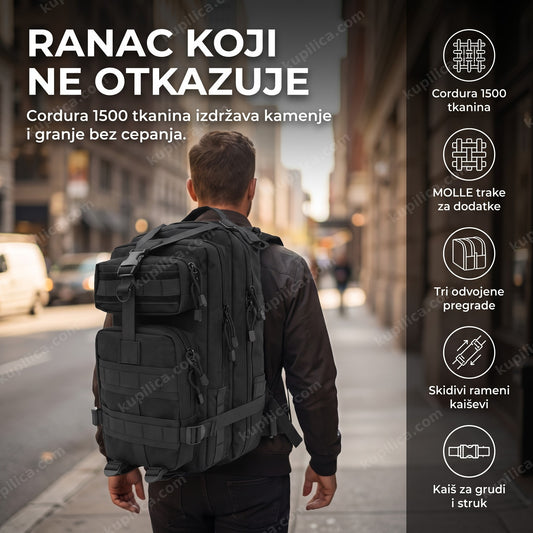 taktički ranac 30l crni nošen u gradskoj sredini, benefiti proizvoda