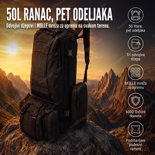 Taktički ranac 50L MOLLE na steni tokom planinarenja, benefiti proizvoda
