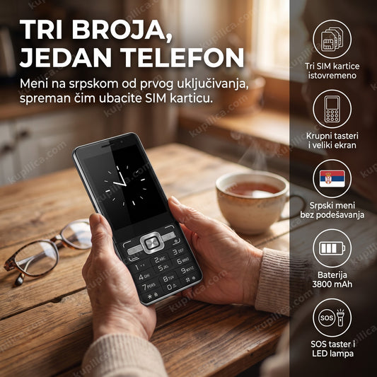 tasterski mobilni telefon sa tri sim kartice i srpskim menijem, benefiti proizvoda