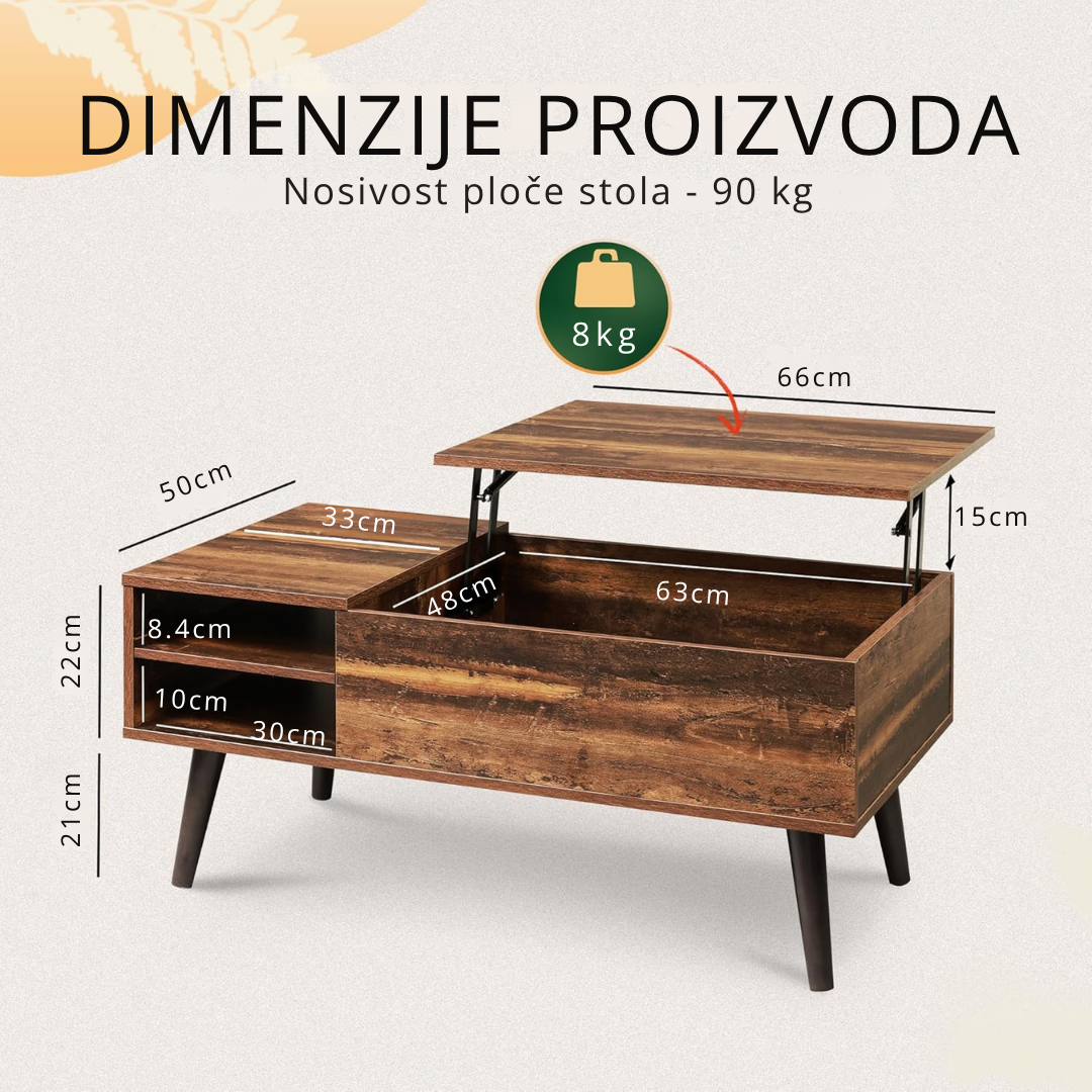 bočna fioka i skriveni prostor pod pločom za odlaganje