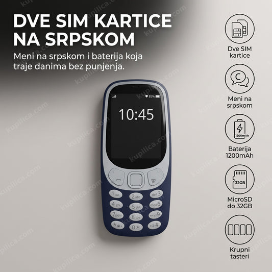 Telefon sa tastaturom i dve SIM kartice prikazuje sat na ekranu