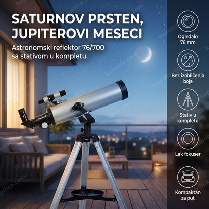 Teleskop za decu 76/700 sa stativom na terasi pod zvezdanim nebom, benefiti proizvoda